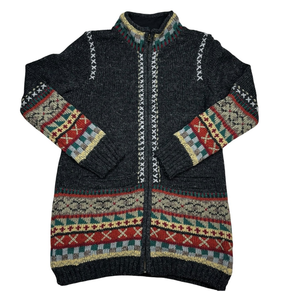 Lost Horizons 100% Wool 2 Pocket Fair Isle Kirstin Patterned Sweater Coat L